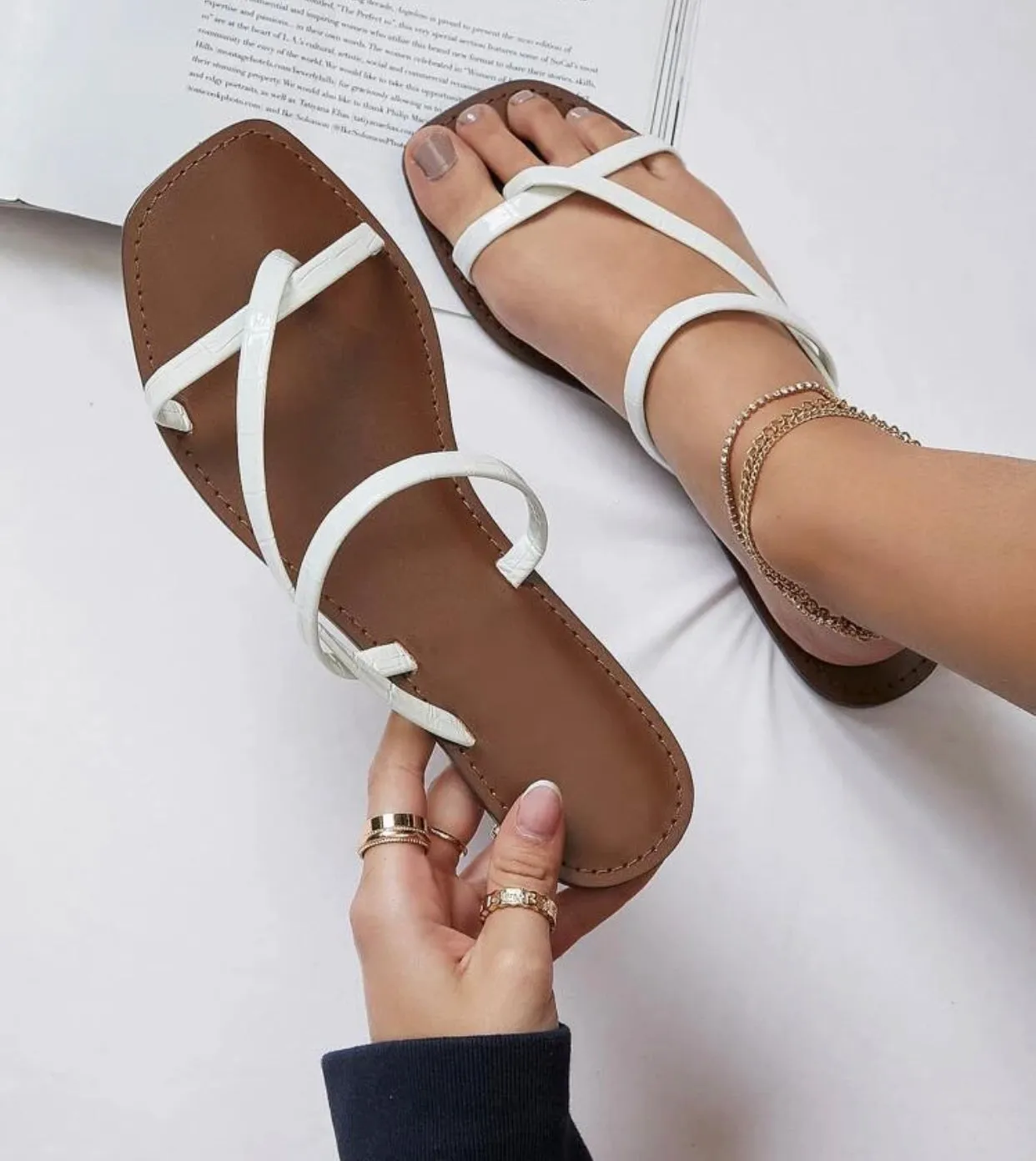 Vegan leather square toe strap oh sandals