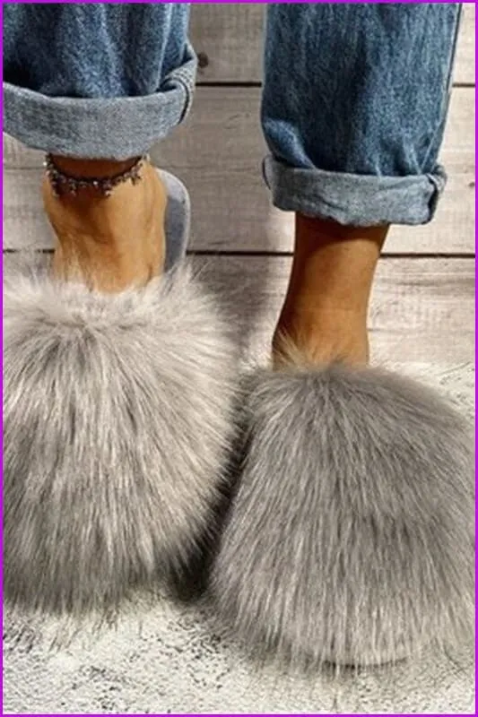 Warm Faux Fur Ladies Cross Soft Plush Furry House Slippers F1646