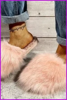 Warm Faux Fur Ladies Cross Soft Plush Furry House Slippers F1646