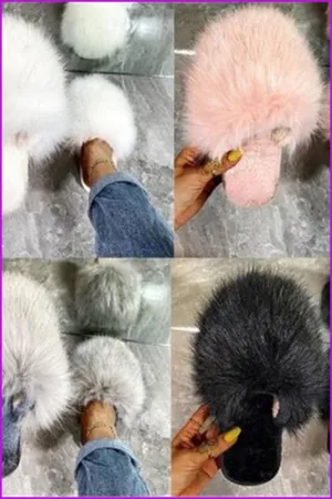 Warm Faux Fur Ladies Cross Soft Plush Furry House Slippers F1646