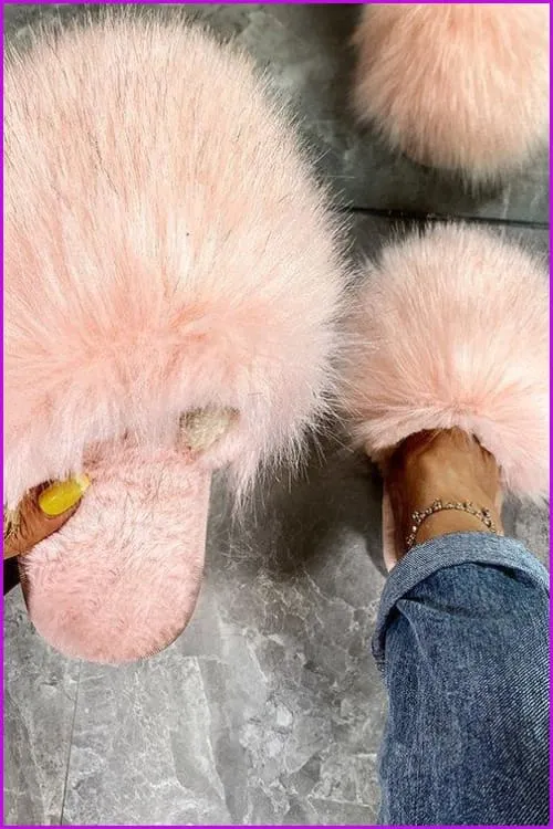 Warm Faux Fur Ladies Cross Soft Plush Furry House Slippers F1646