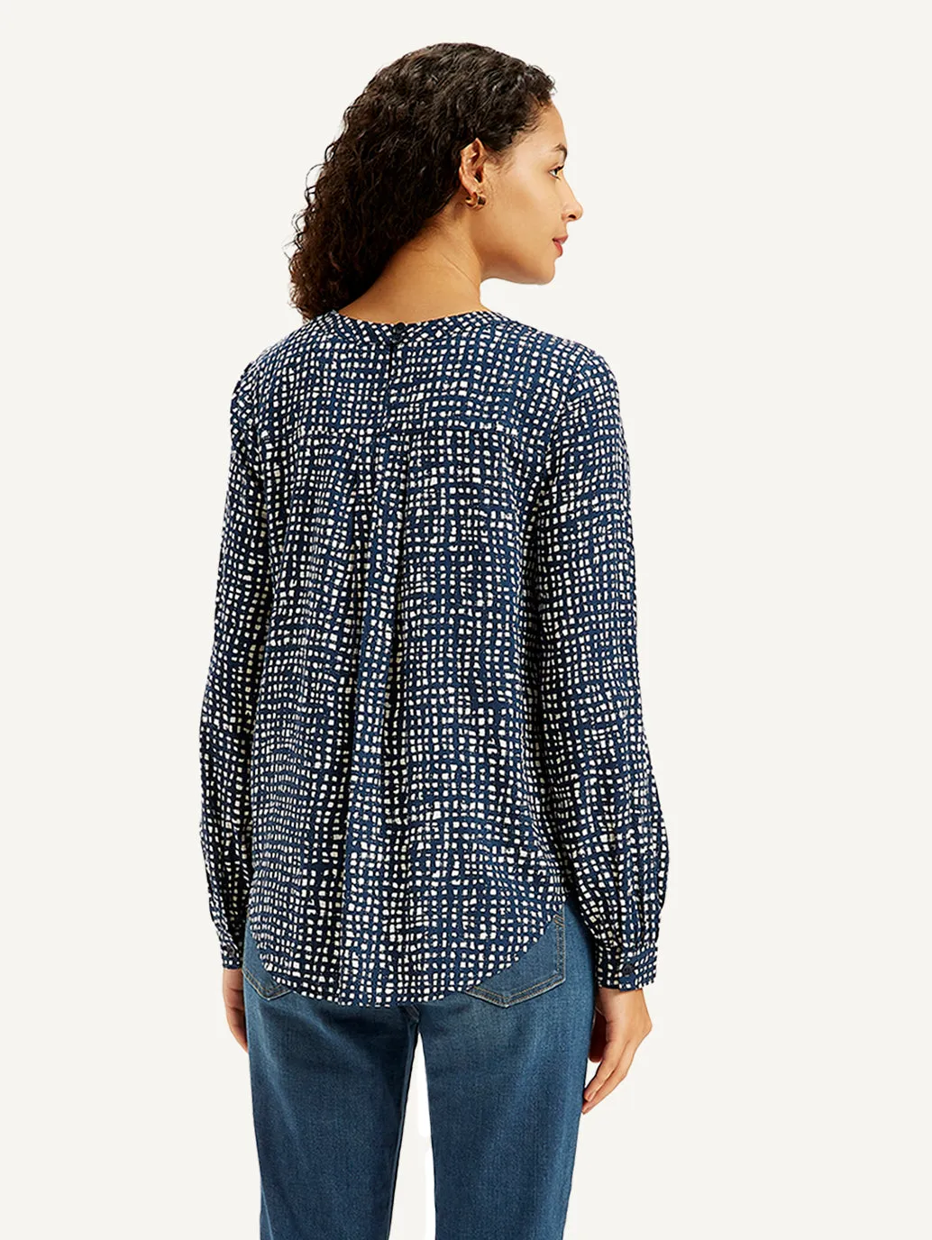 Women's All Over Print Navy Round Neck Top