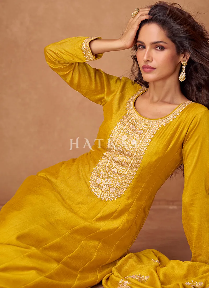 Yellow Embroidery Anarkali Suit